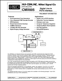 CMX605D4 datasheet: Digital line to POTS interface CMX605D4