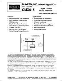 CMX615P3 datasheet: Digital line to POTS interface CMX615P3