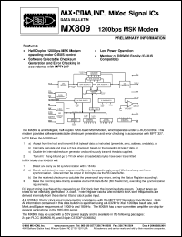 MX809J datasheet: 1200bps MSK modem MX809J