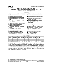 AN87C196CB-20 datasheet: Advanced 16-bit CHMOS microcontroller with integrated CAN 2.0, EPROM 32K, reg RAM 1.0K, code RAM 256b, address space 64 Kbyte, 20 MHz AN87C196CB-20