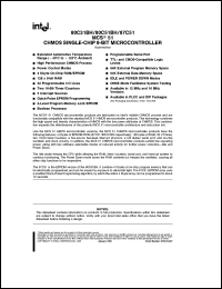 TN80C51BH datasheet: CHMOS single-chip 8-bit microcontroller. ROM 4 Kbytes, RAM 128 bytes, 32 programmable I/O lines. TN80C51BH