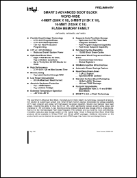 TE28F160B3-T150 datasheet: Smart 3 advanced boot block 16-Mbit (1024K x 16) flash memory. Access speed 150 ns TE28F160B3-T150