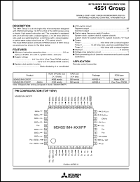 M34551E8-XXXFP datasheet: Single-chip 4-bit CMOS microcomputer for infrared remote control transmitter. PROM 8192 words x 10 bits, RAM 280 words x 4 bits. One time PROM. M34551E8-XXXFP