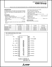 M34280E1FP datasheet: Single-chip 4-bit CMOS microcomputer for infrared remote control transmitters. PROM 1024 words x 9 bits, RAM 32 words x 4 bits. One time PROM. M34280E1FP