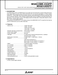 M306V2ME-XXXFP datasheet: Single-chip 16-bit CMOS microcomputer with closed caption decoder and on-screen display controller. ROM 192K bytes, RAM 5K bytes M306V2ME-XXXFP