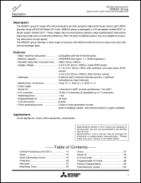 M30201M4T-XXXSP datasheet: Single chip 16-bit CMOS microcomputer. RAM size 1K (byte), ROM size 32K (byte) M30201M4T-XXXSP