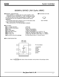 NJG1104KB2 datasheet: 800MHz band LNA GaAs MMIC NJG1104KB2