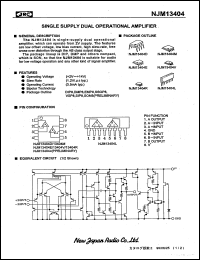 NJM13404L datasheet: Single suppry dual operational amplifier NJM13404L
