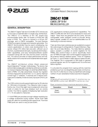 Z86C47 datasheet: CMOS Z8 8-bit microcontroller. 16 Kbytes of ROM,  236 bytes of RAM Z86C47