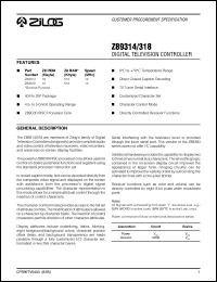 Z89314 datasheet: Digital television controller. 16 Kbytes ROM, 512 Kbytes RAM, 12 MHz Z89314