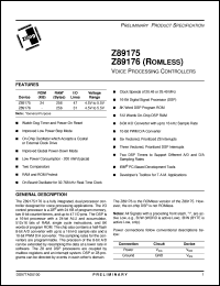 Z8917520FSC datasheet: Voice processing controller. 20.48 MHz Z8917520FSC