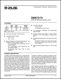 Z86E7316VSC datasheet: OTR IR microcontroller. 16 MHz, 32 (KB) ROM, 256 bytes RAM, 3.0 V to 5.5 V, I/O 31 Z86E7316VSC