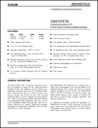 Z86C06 datasheet: CMOSZ 8-bit CCP. Consumer controller processor. 12 MHz, 1 Kbyte ROM, 124 bytes RAM, 4.5 V to 5.5 V Z86C06