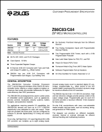 Z86C8316PEC datasheet: Z8 MCU microcontroller. 16 MHz, 4 Kbyte ROM, 237 bytes RAM, 21 I/O, 3.0V to 5.5V Z86C8316PEC