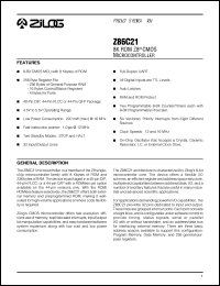 Z86C2112PEC datasheet: CMOS Z8 microcontroller. 12 MHz, 8 Kbytes ROM, 256 bytes RAM, 32 I/O, 4.5V to 5.5V Z86C2112PEC