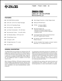 Z86E6120VSC datasheet: CMOS Z8 microcontroller. 20 MHz, 16 Kbytes EPROM, 236 bytes RAM, 32 I/O, 4.5V to 5.5V Z86E6120VSC