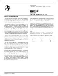 Z86C6316PSC datasheet: CMOS Z8 microcontroller. ROM 32 Kbytes, RAM 256 bytes, speed 16 MHz Z86C6316PSC