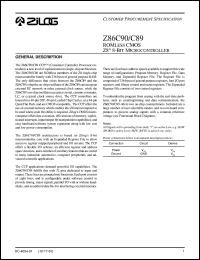 Z86C9012PSC datasheet: ROMLESS CMOS Z8 8-bit microcontroller. RAM 236 bytes, speed 12 MHz Z86C9012PSC