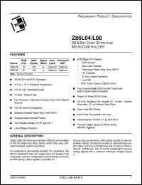 Z86L0408PSC datasheet: Z8 8-bit cost-effective microcontroller Z86L0408PSC