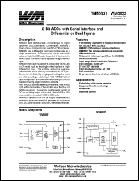 WM0832IP datasheet: 8-bit ADC with serial interface and differential or dual inputs. 5V WM0832IP