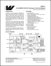 WM8141CFT/V datasheet: 12-bit 6MSPS CIS/CCD analog front end/digitiser. 5V or 3.3V single supply or 5V/3.3V dual supply operation WM8141CFT/V