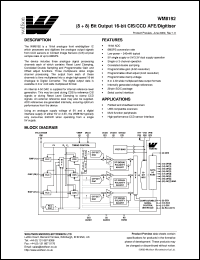 XWM8192CDW/V datasheet: (8+8) Bit output 16-bit CIS/CCD AFE/digitiser XWM8192CDW/V