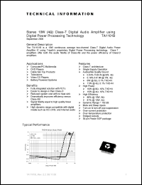 TA1101B datasheet: Stereo 10W (4om) class-T digital audio amplifier using digital power processing technology TA1101B