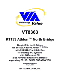 VT8363 datasheet: KT133 AMD Athlon north bridge VT8363