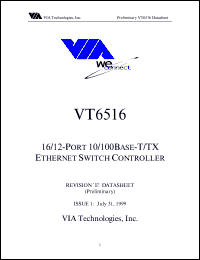 VT6516 datasheet: 16/12-port 10/100base-T/TX ethernet switch controller VT6516