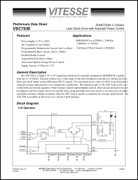 VSC7938W datasheet: SONET/SDH 3.125Gb/s laser diode with automatic power control VSC7938W