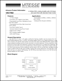 VSC7962RO datasheet: 3.125Gb/s PECL limiting amplifier with LOS detect and laser diode with automatic power control VSC7962RO