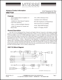 VSC7133QU datasheet: 10-bit transceiver for fibre channel and Gigabit ethernet. 3.3V power supply voltage, 650 mW VSC7133QU