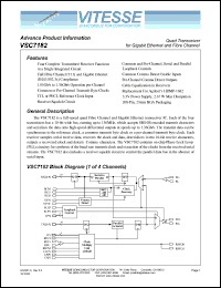 VSC7182TW datasheet: Quad transceiver for fibre channel and Gigabit ethernet. 3.3V power supply, 2.67 W max power dissipation VSC7182TW