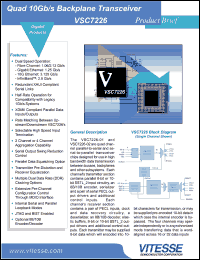 VSC7226 datasheet: Quad 10Gb/s backplane transceiver. 2.5V power supply, 2.1W power dissipation VSC7226