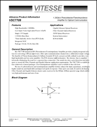 VSC7709WA datasheet: 1.25Gb/s photodetector amplifier for optical communication. 3.3V supply VSC7709WA