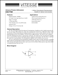 VSC7709X datasheet: 1.25Gb/s transimpedance amplifier for optical communication. 3.3V supply VSC7709X