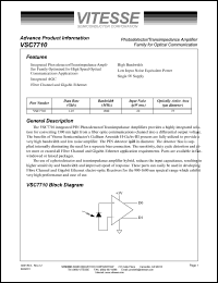 VSC7710WB datasheet: Photodetector/transimpedance amplifier for optical communication. 5V supply VSC7710WB