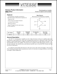 VSC7711X datasheet: Transimpedance amplifier for optical communication. 5V supply VSC7711X
