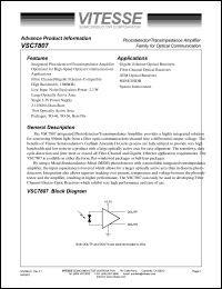 VSC7807WA datasheet: Photodetector/transimpedance amplifier for optical communication. 3.3V supply VSC7807WA