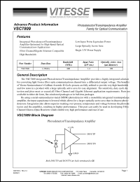 VSC7809X datasheet: Photodetector/transimpedance amplifier for optical communication. 3.3V supply VSC7809X