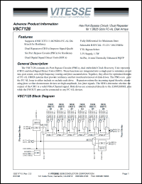 VSC7128QS datasheet: Hex port bypass circuit/dual repeater  for 1.0625 Gb/s FC-AL disk arrays. 3.3 supply, 1.3W VSC7128QS