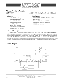 VSC7959YD datasheet: 3.125 Gb/s CML limiting ampllifier with LOS detect VSC7959YD