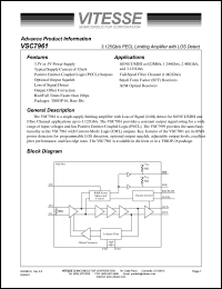 VSC7961YD datasheet: 3.125 Gb/s PECL limiting ampllifier with LOS detect VSC7961YD