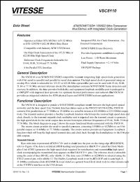 VSC8110GB1 datasheet: ATM/SONET/SDH 155/622 Mb/s transceiver mux/demux with integrated clock generation VSC8110GB1