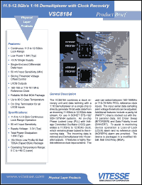 VSC8184 datasheet: 11.5-12.5 Gb/s 1:16 demultiplexer with clock recovery VSC8184