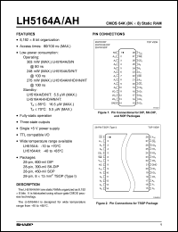 LH5164AT-80L datasheet: CMOS 64K (8K x 8)static RAM LH5164AT-80L