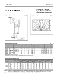 GL3KG8 datasheet: 3mm(T-1), cylinder type, colored diffusion LED lamp for indicator GL3KG8