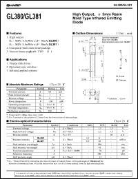 GL380 datasheet: High output, 3mm resin mold type infrared emitting diode GL380