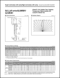 GL5TR43 datasheet: 5mm(T-1 3/4), cylinder type, colorless transparance, high-luminosity LED lamp for outdoor use GL5TR43