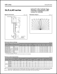 GL5HS43 datasheet: 5mm(T-1 3/4), cylinder type, colorless transparency LED lamp for indicator GL5HS43